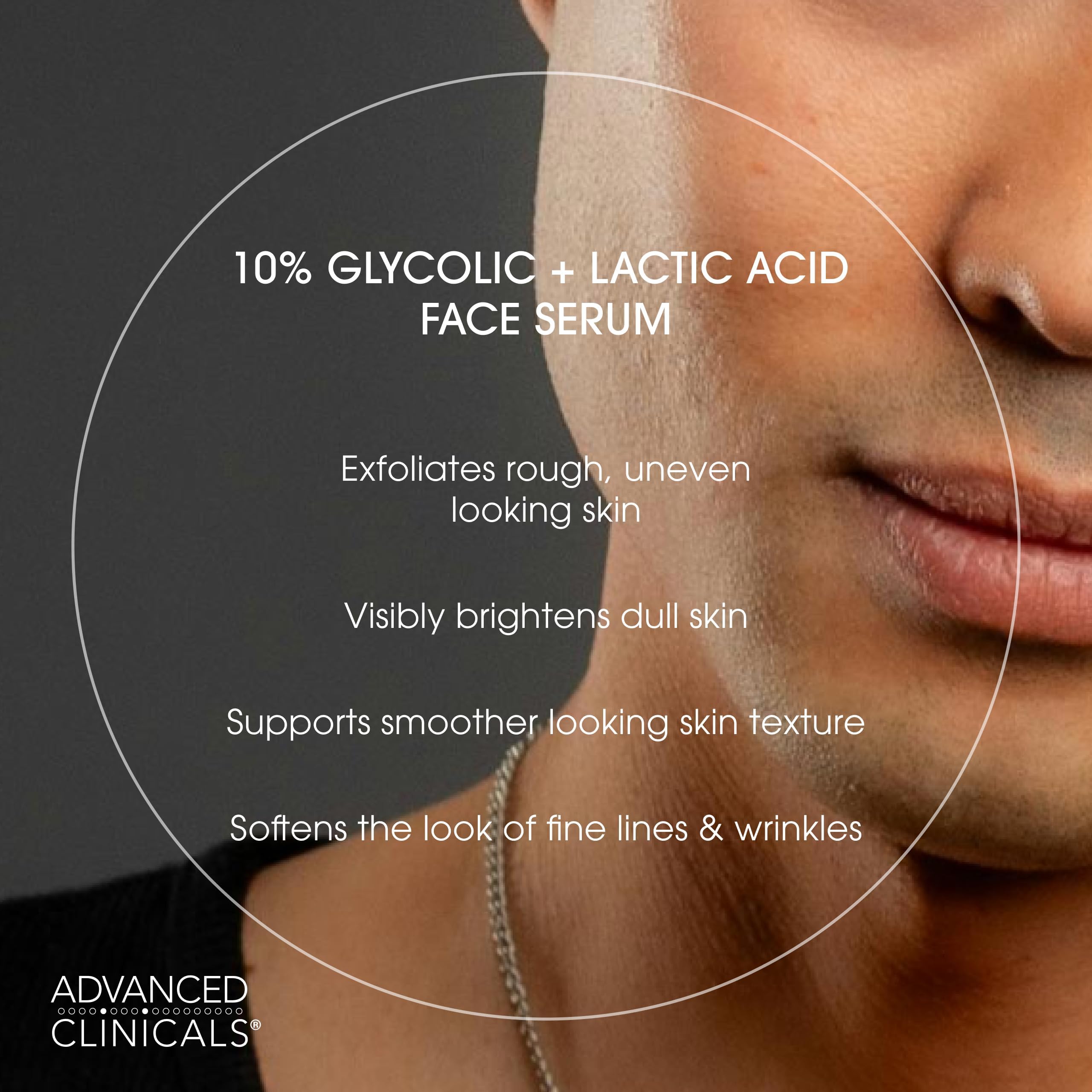 Advanced Clinicals glycolic and lactic acid complex with licorice root on label.
