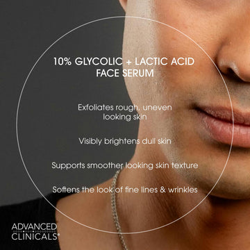 Advanced Clinicals glycolic and lactic acid complex with licorice root on label.