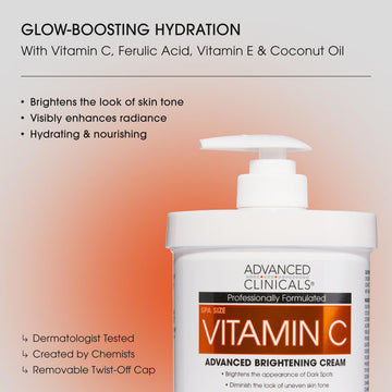 Advanced Clinicals locion vitamina C coco y vitamina E para hidratacion suave.