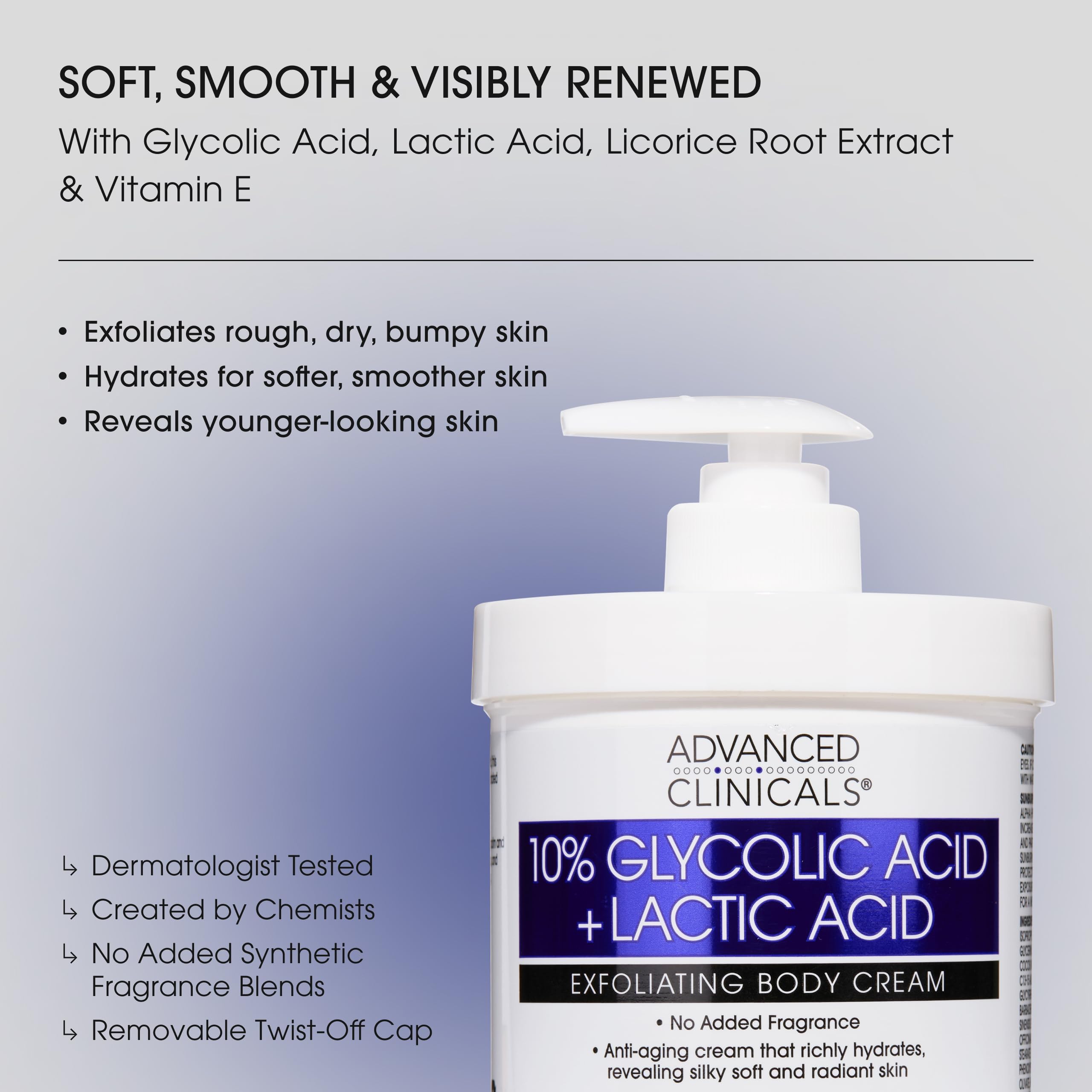 Advanced Clinicals lotion exfoliante acide lactique pour texture uniforme