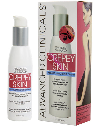Advanced Clinicals crema para piel arrugada en cuerpo, hidratación suave y uniforme.