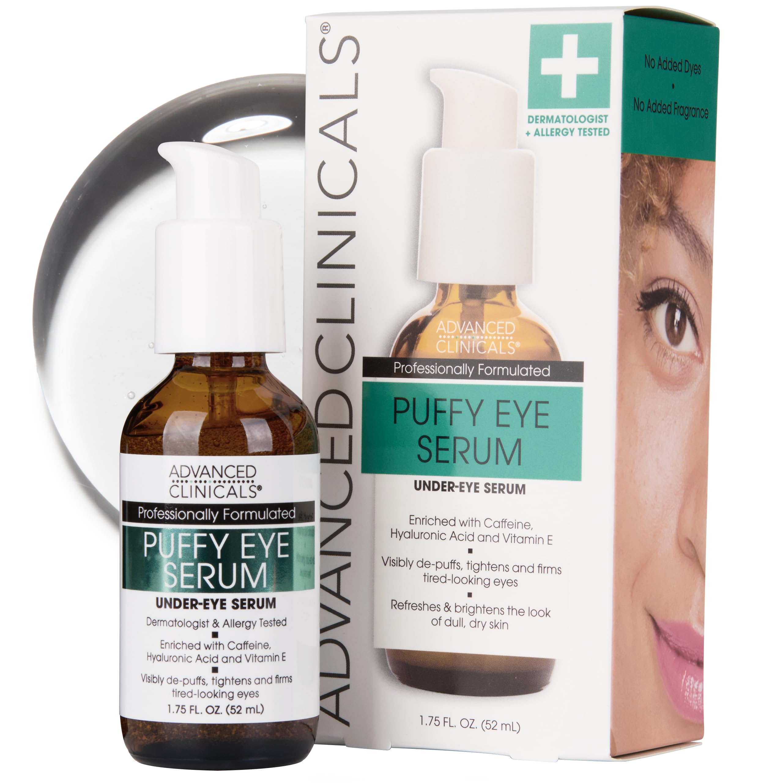 Advanced Clinicals Puffy Eye Serum bottle with pump for easy application