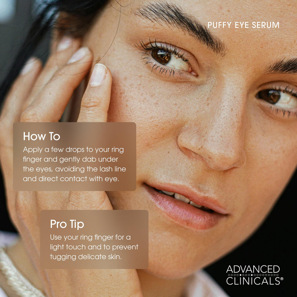 Vitamin C brightening in Advanced Clinicals Puffy Eye Serum around the eye area