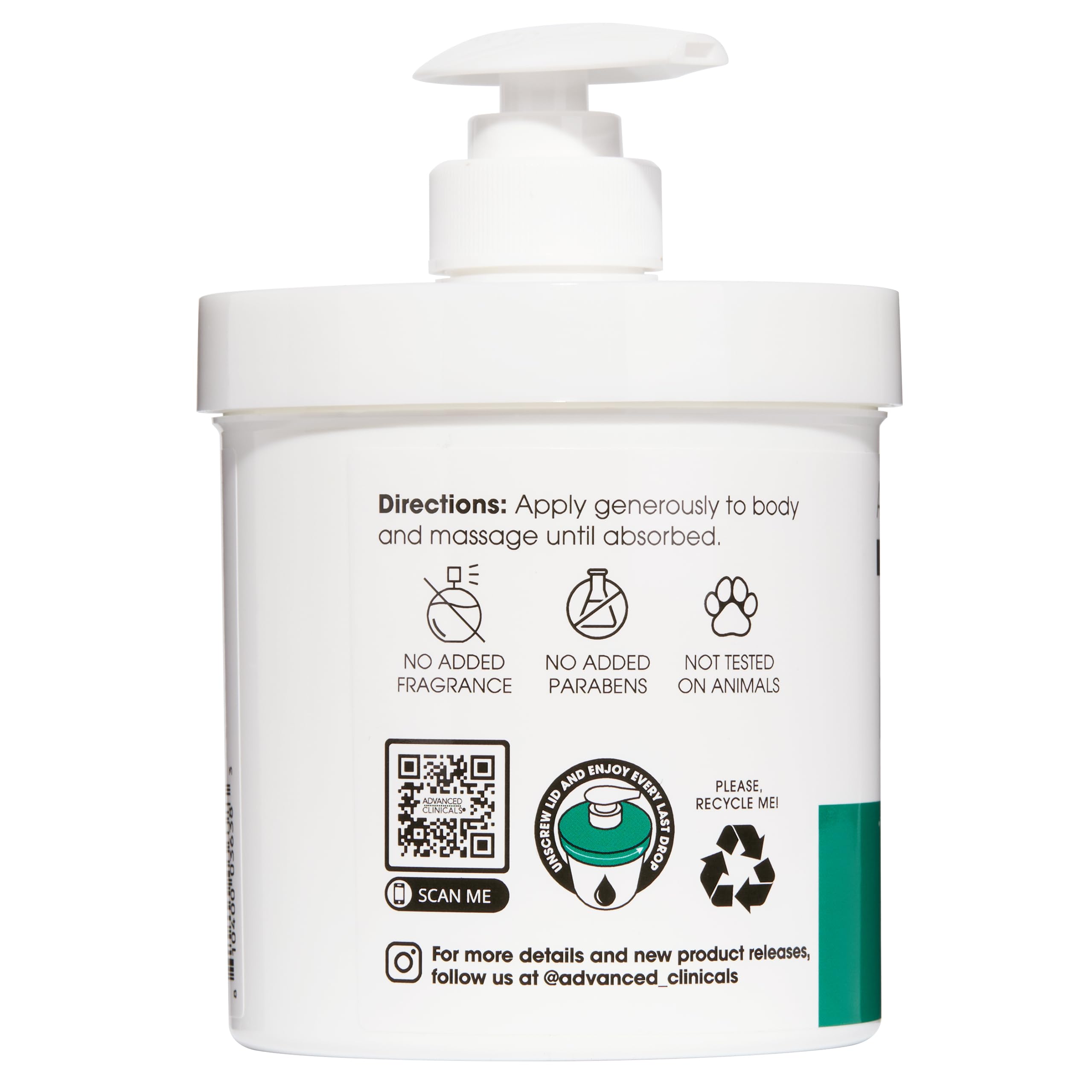Envase de 15oz de Advanced Clinicals Retinol Cuerpo para cuidado prolongado.