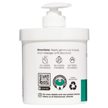 Envase de 15oz de Advanced Clinicals Retinol Cuerpo para cuidado prolongado.