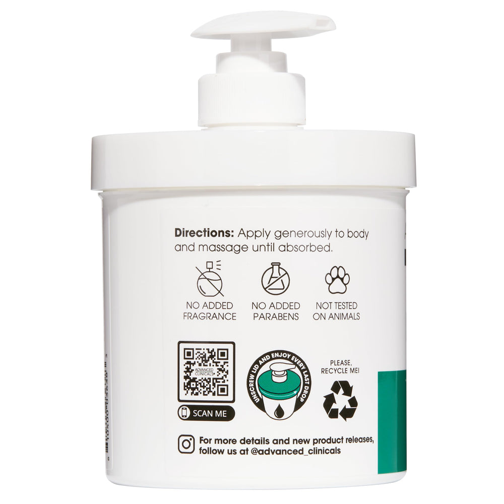 Envase de 15oz de Advanced Clinicals Retinol Cuerpo para cuidado prolongado.