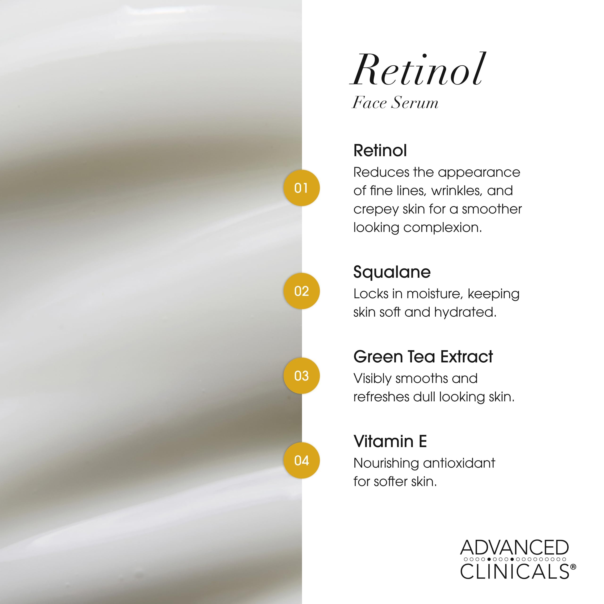 Advanced Clinicals retinol serum on face close-up showing even tone potential