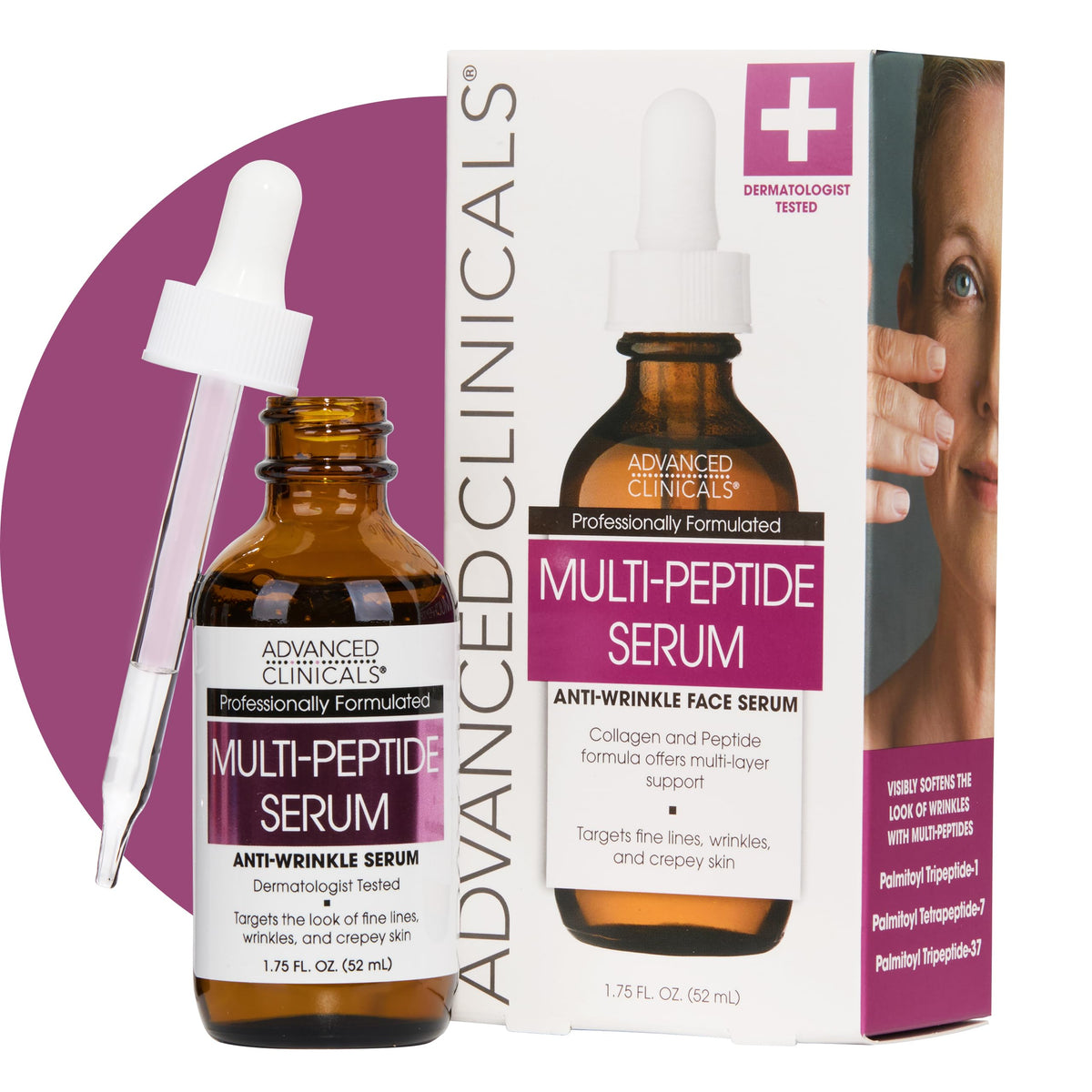 Advanced Clinicals Multi Péptidos Suero rostro, botella elegante para hidratación diaria