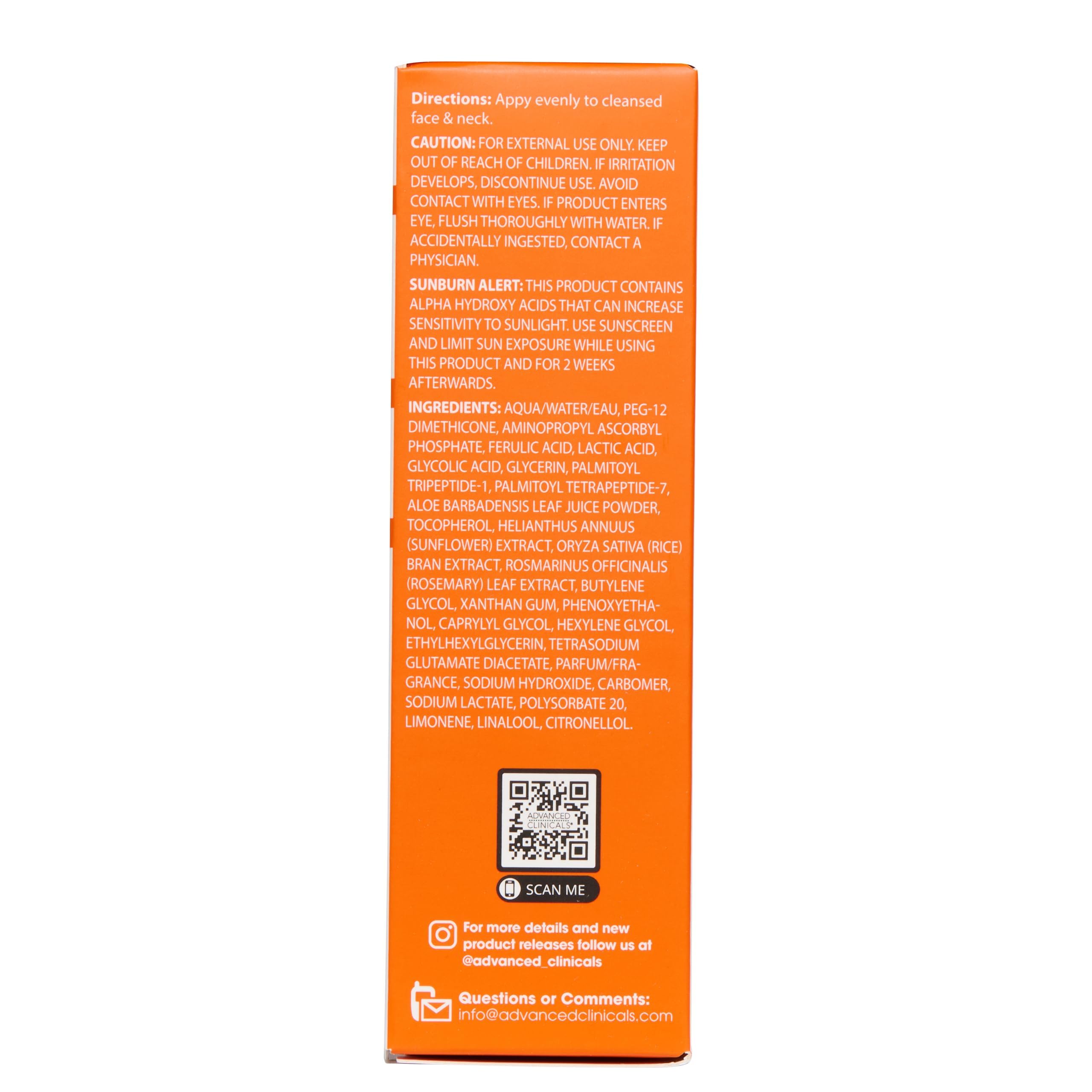 Advanced Clinicals serum vitamina C uso recomendado para rostro y cuello.