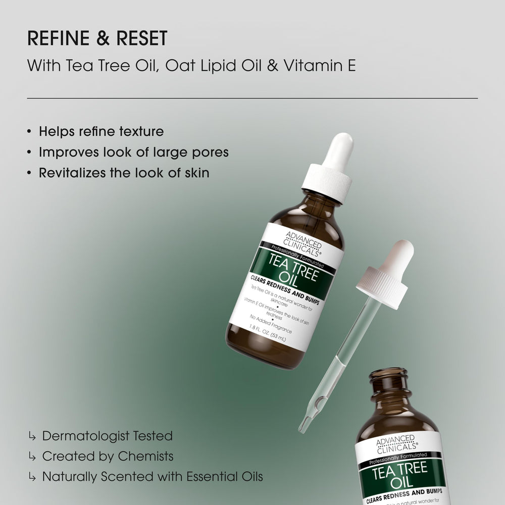 Advanced Clinicals Tea Tree Oil Serum dropper close up for precise application