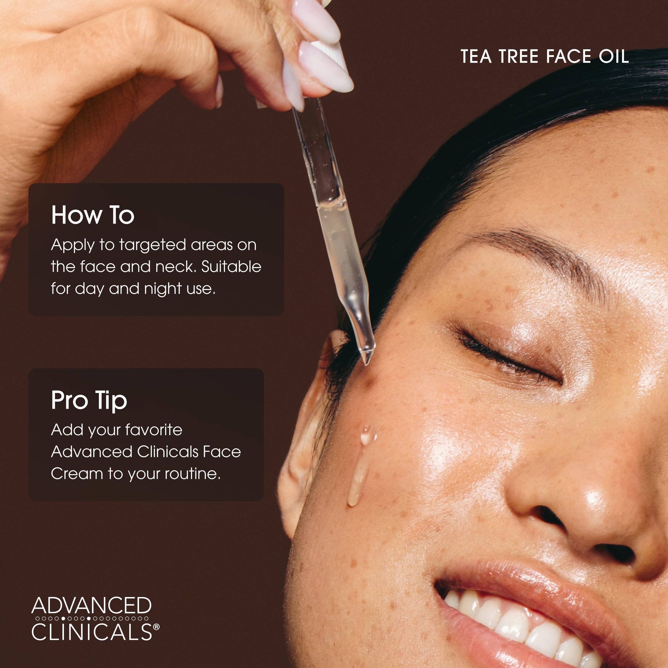 Ingredients on Advanced Clinicals Tea Tree Oil Serum showing vitamin E and oat lipid