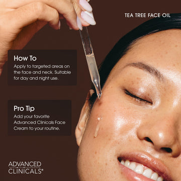 Ingredients on Advanced Clinicals Tea Tree Oil Serum showing vitamin E and oat lipid