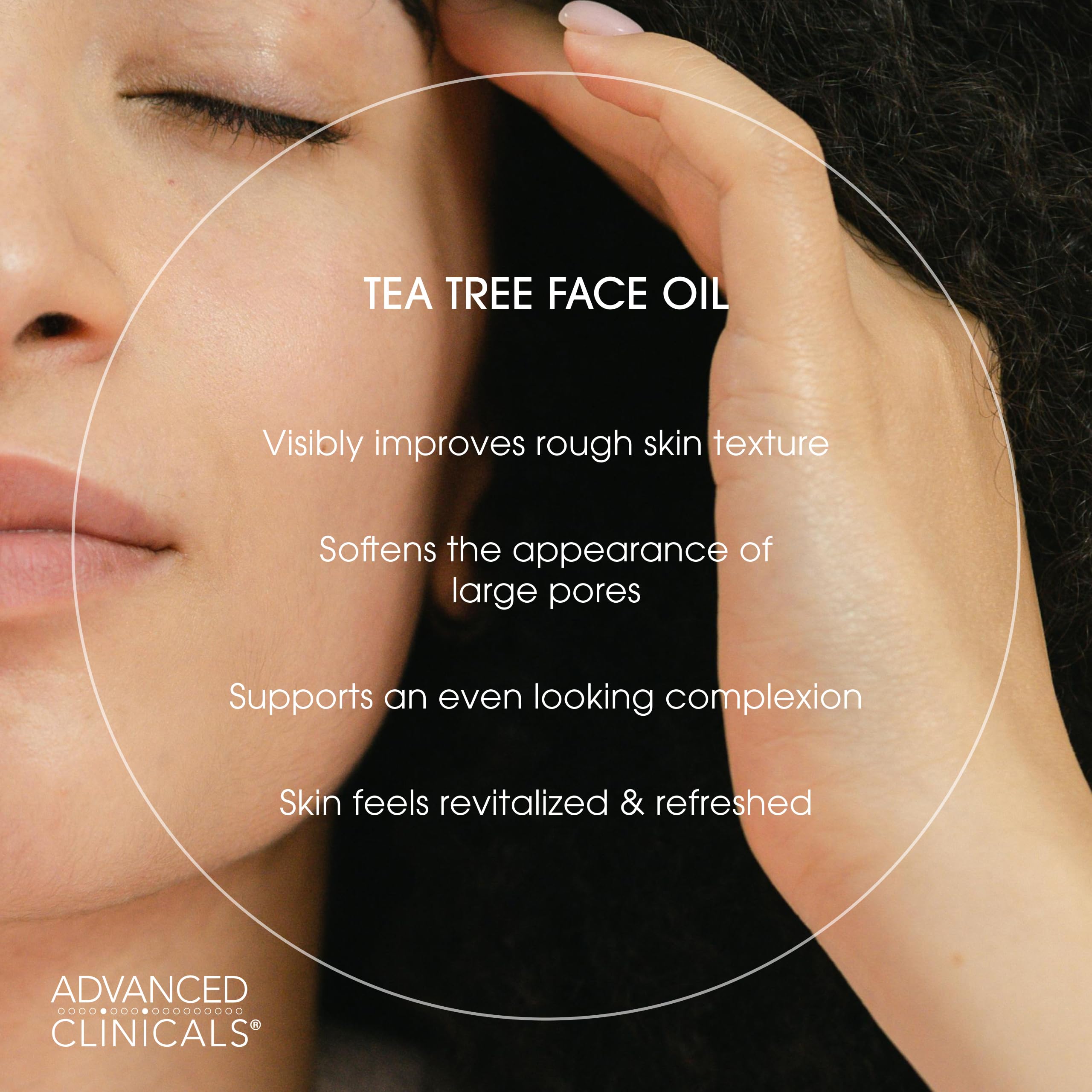 Teatree oil serum texture on skin showing smooth hydration with Advanced Clinicals