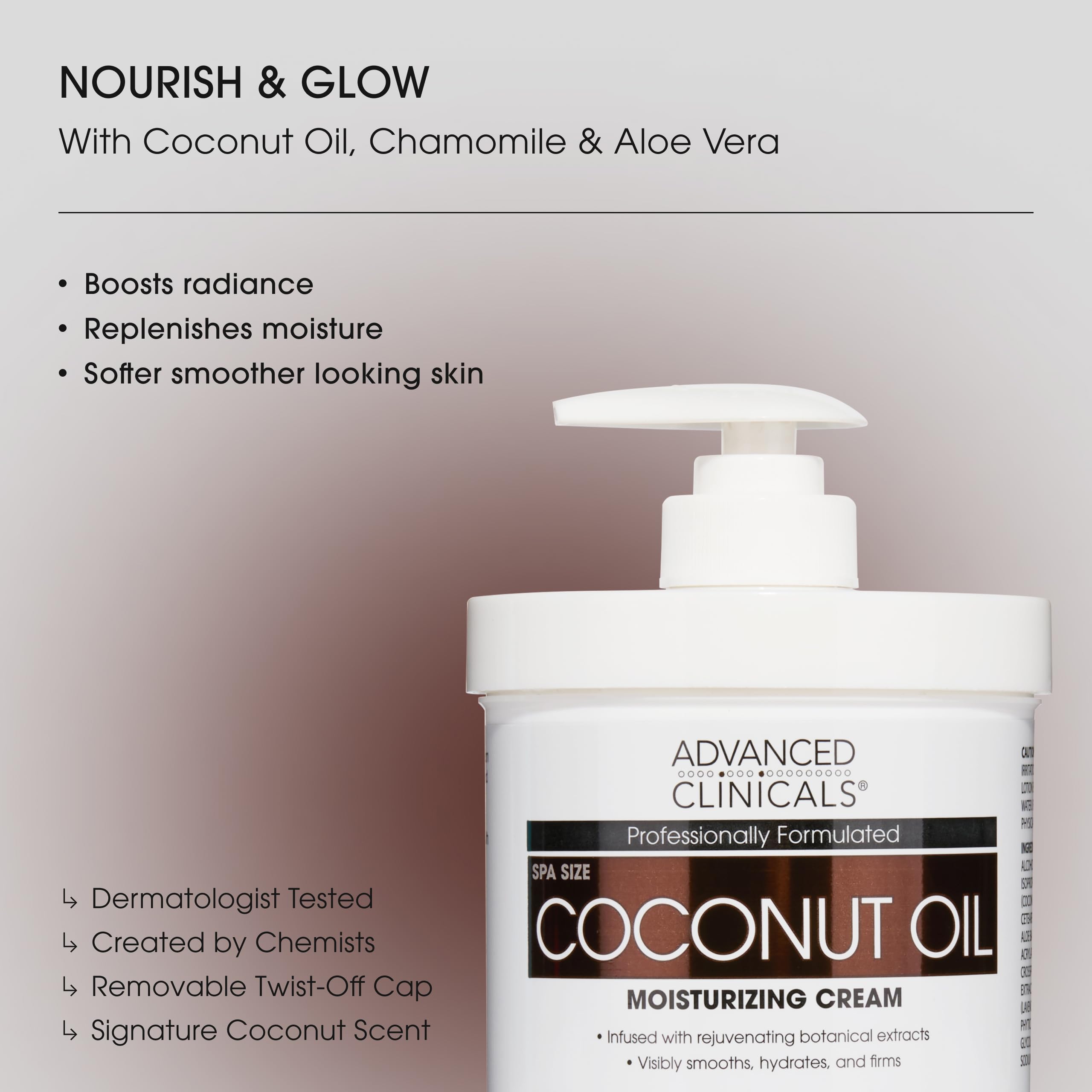 Advanced Clinicals textura sedosa hidratante: primer plano de crema suave que se absorbe rápido.