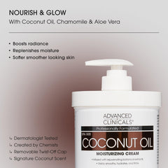Advanced Clinicals textura sedosa hidratante: primer plano de crema suave que se absorbe rápido.