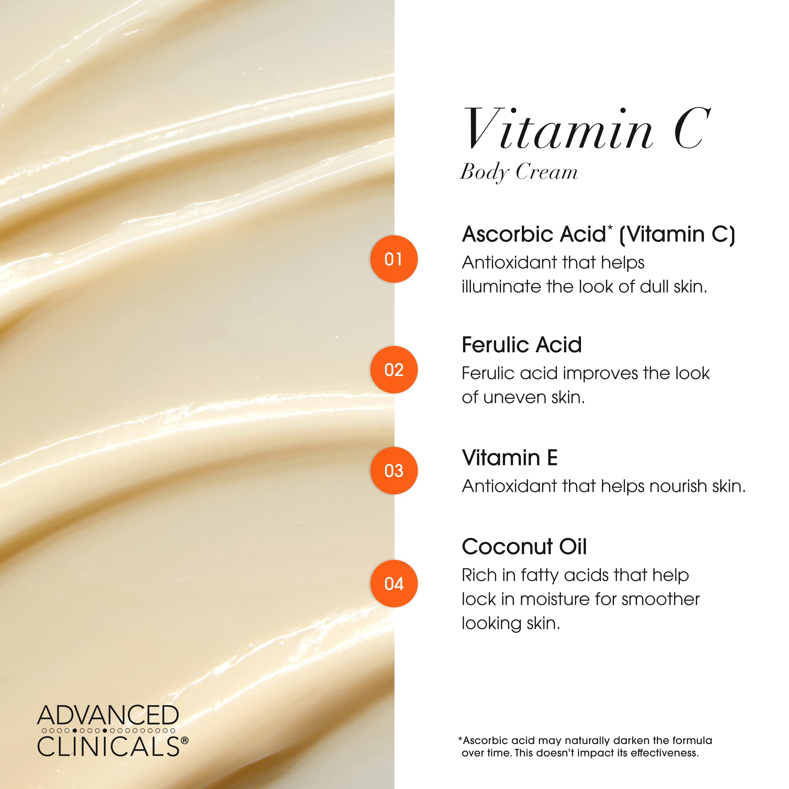 Advanced Clinicals Crème Vitamin C Corps – emballage pratique et hydratation visible