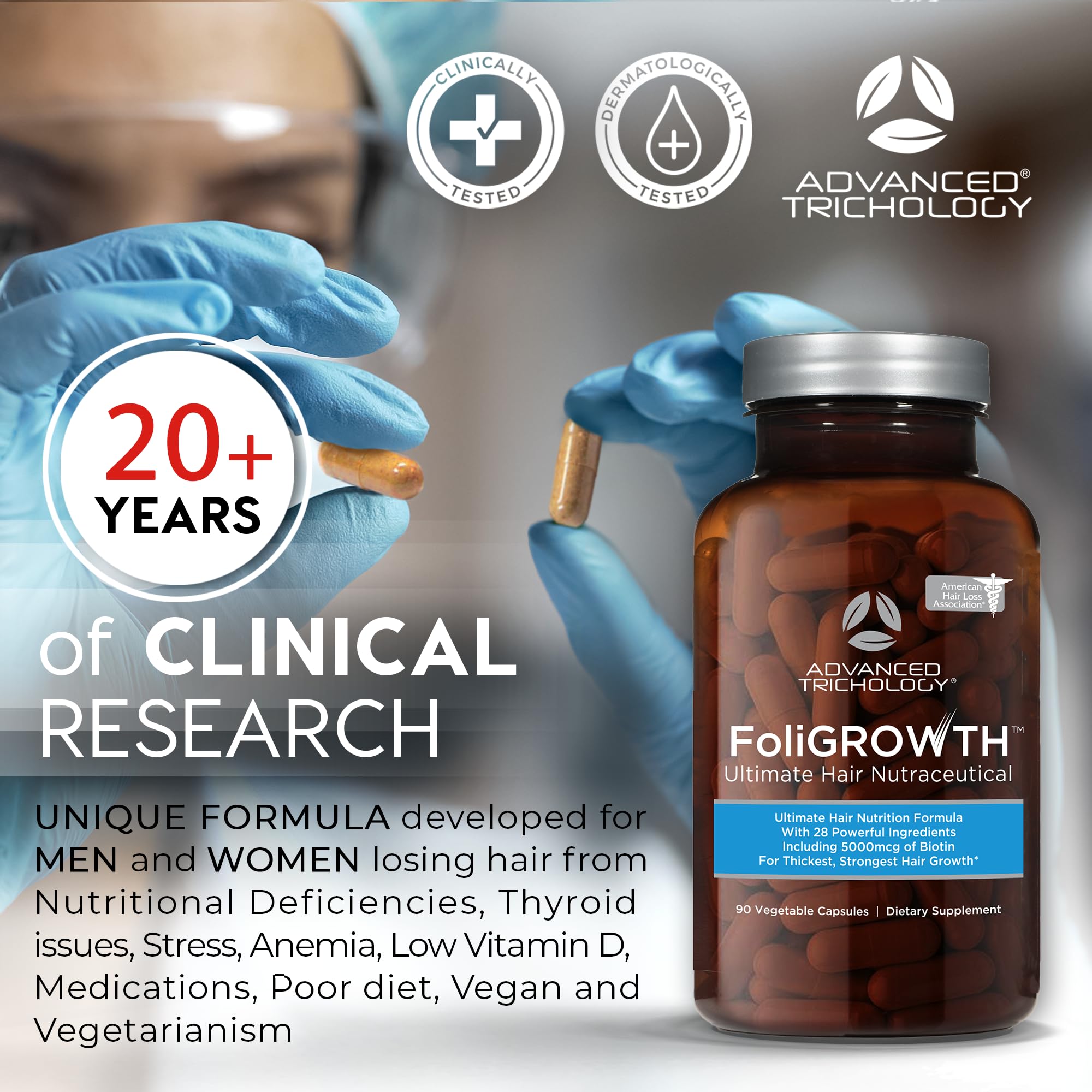 Advanced Trichology FoliGROWTH caja-empaque lista para uso en casa.