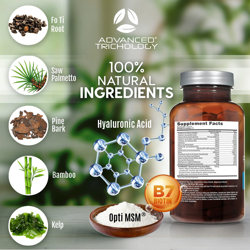 Advanced Trichology FoliGROWTH pilulas para cabello y uñas más fuertes.