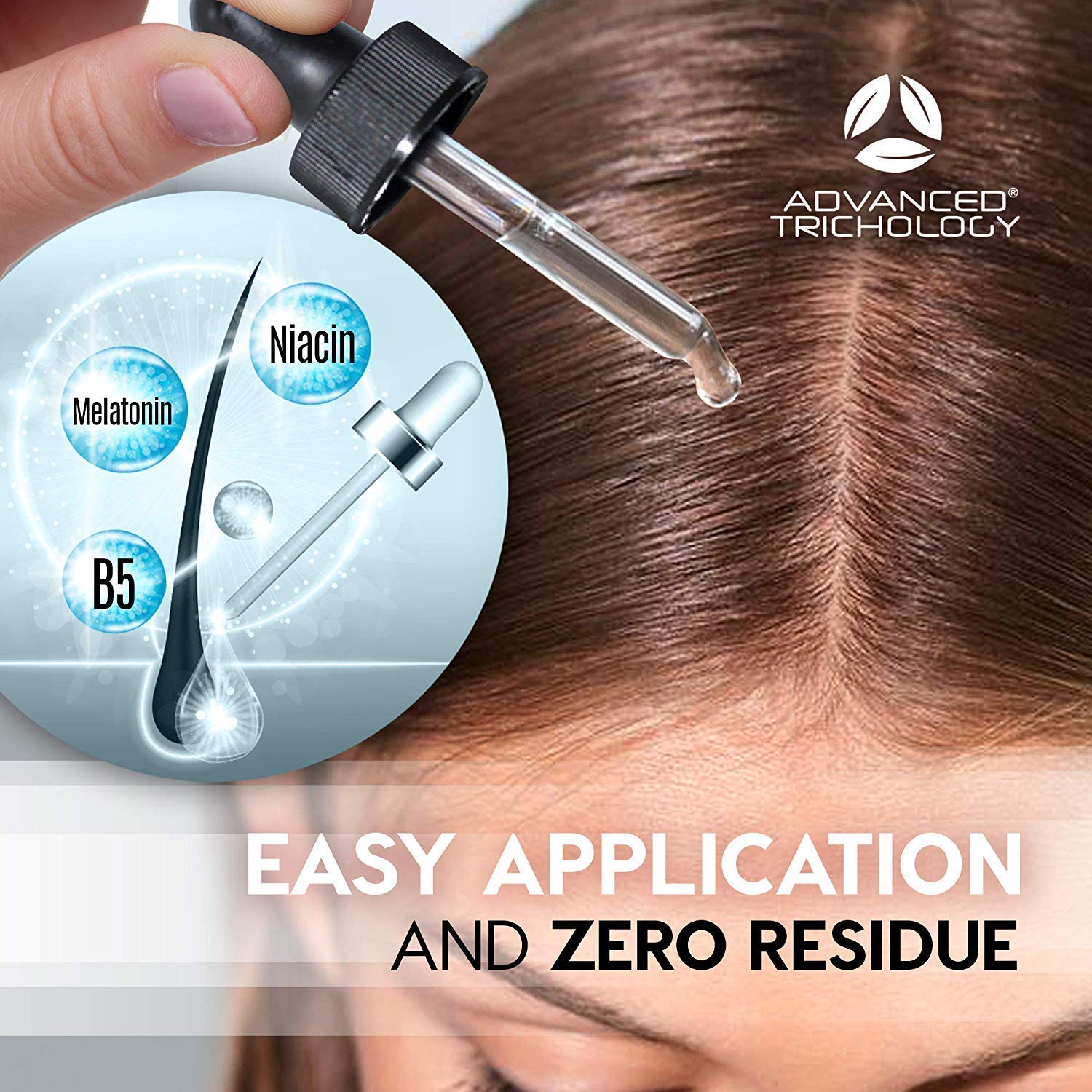 NutraM serum con melatonina y tintura propietaria para cuidado capilar.