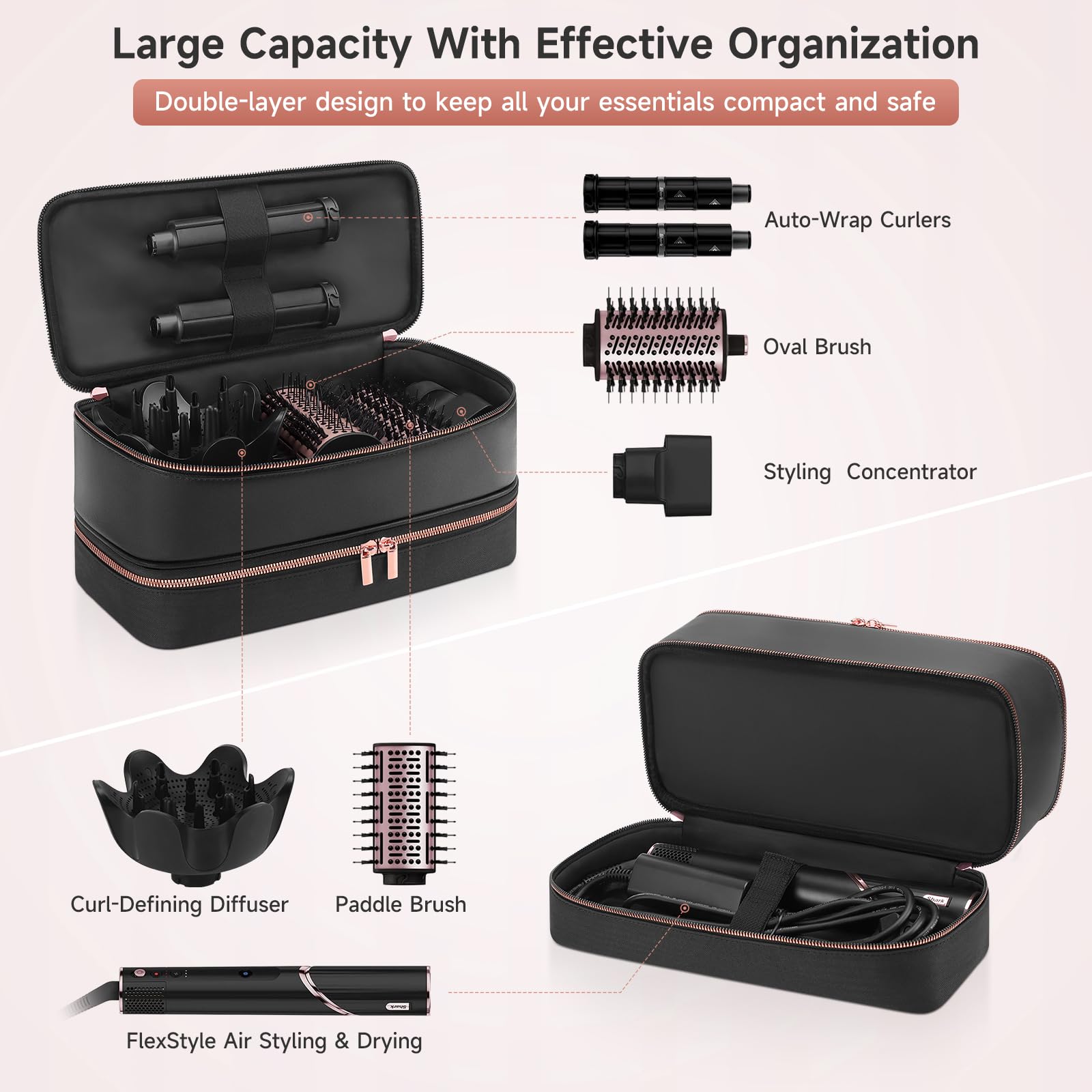 Adworte interior-doble-capa protege el secador y accesorios durante el transporte