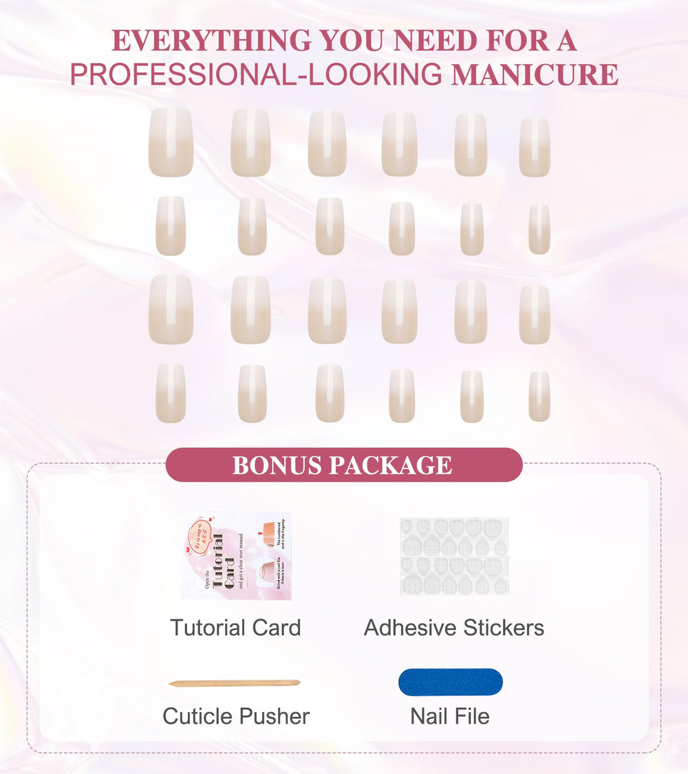 Uñas Aegenacess cuadradas ombre nude brillantes para ocasiones