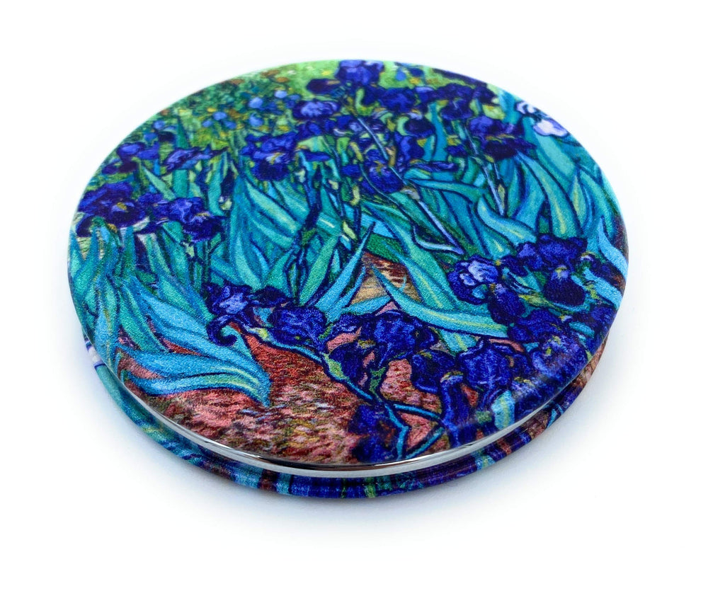 Aeisage espejo de bolsillo con impresión de Van Gogh Irises, ideal para maquillaje diario.