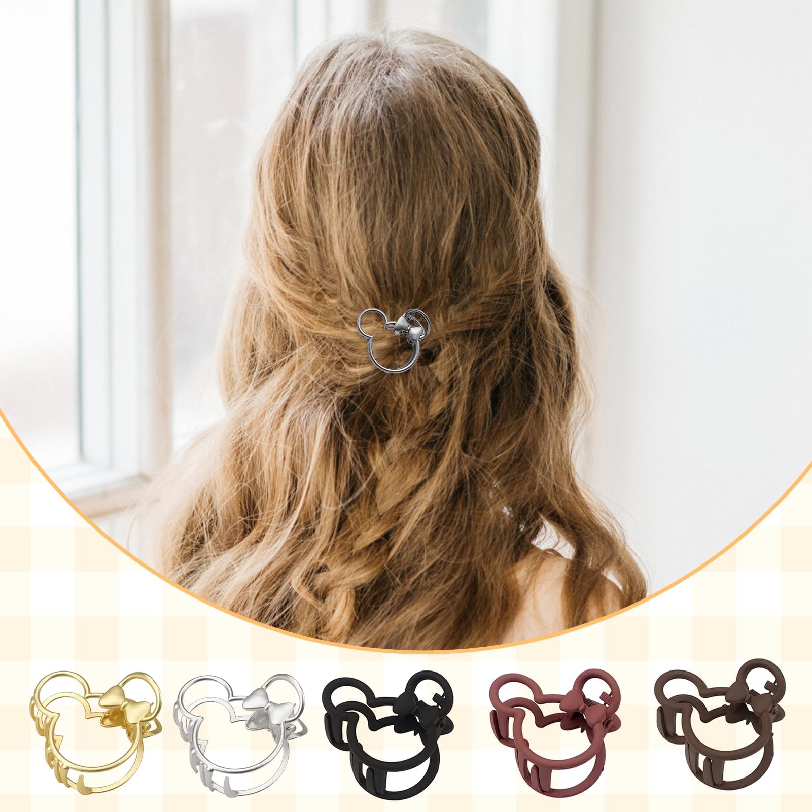 Pinza aesnoun orejas de ratón en resina negro, clip seguro para todo tipo de cabello.