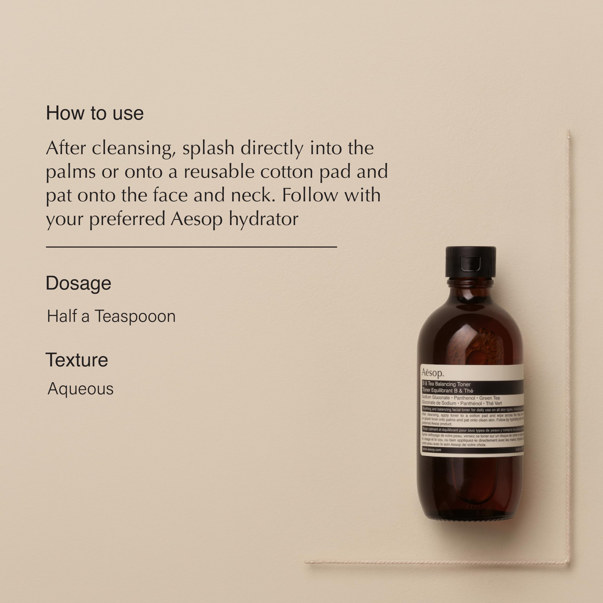 Aesop B & Tea Toner: ingredientes clave para claridad y vitalidad de la piel.