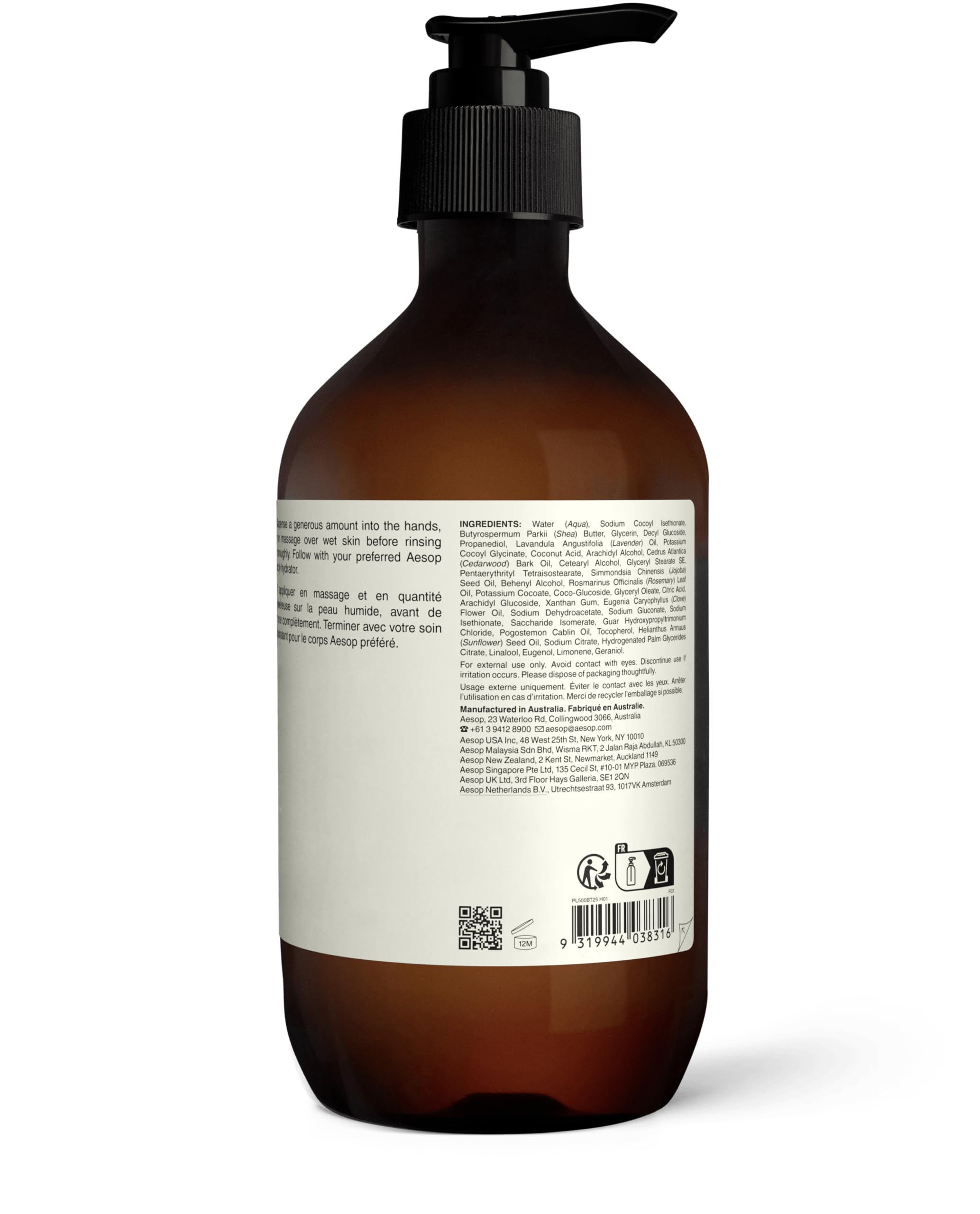 Aesop Eleos: uso diario en la ducha para piel limpia y confortable.