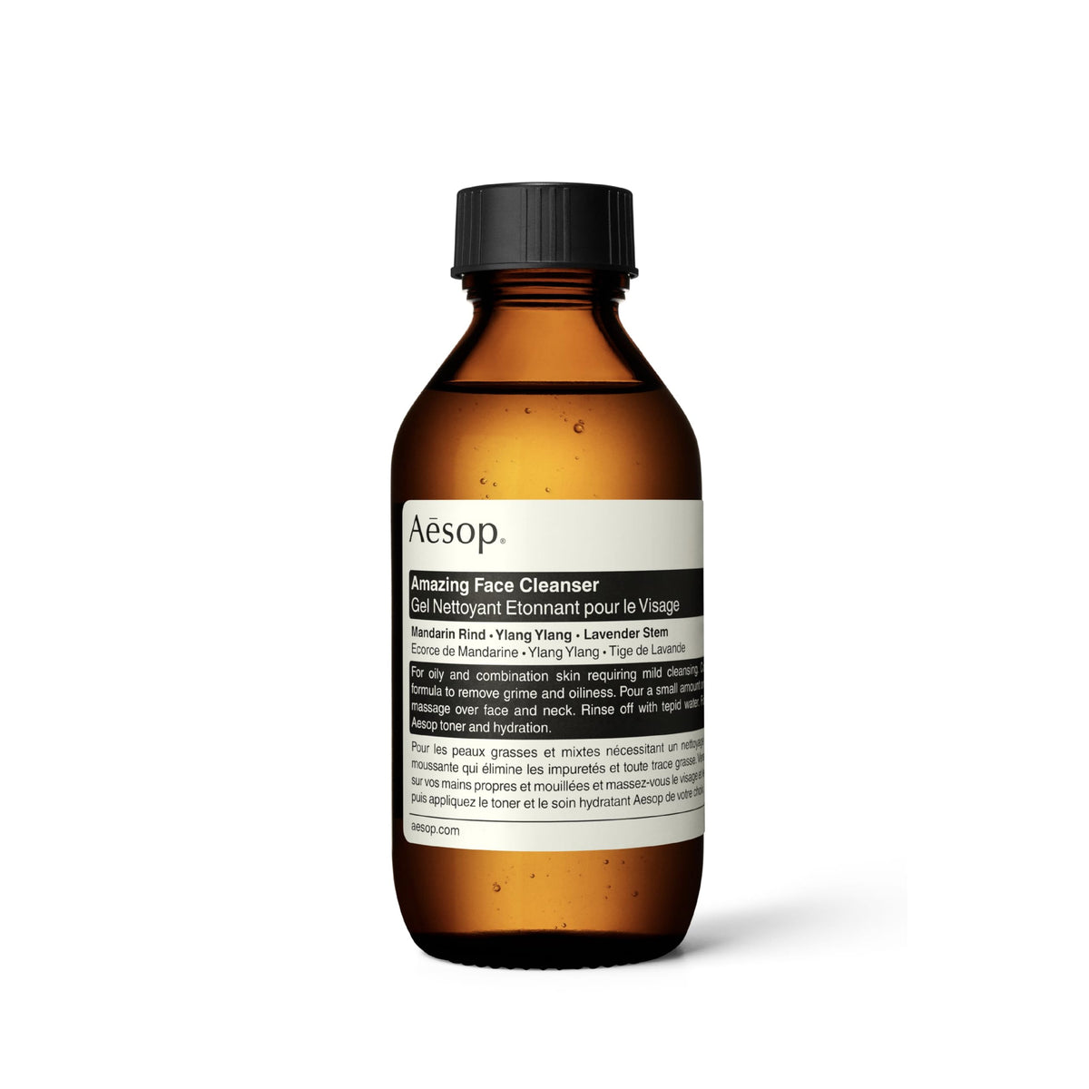 Aesop limpiador facial increible, botella de viaje frente, limpia sin resecar y refresca la piel