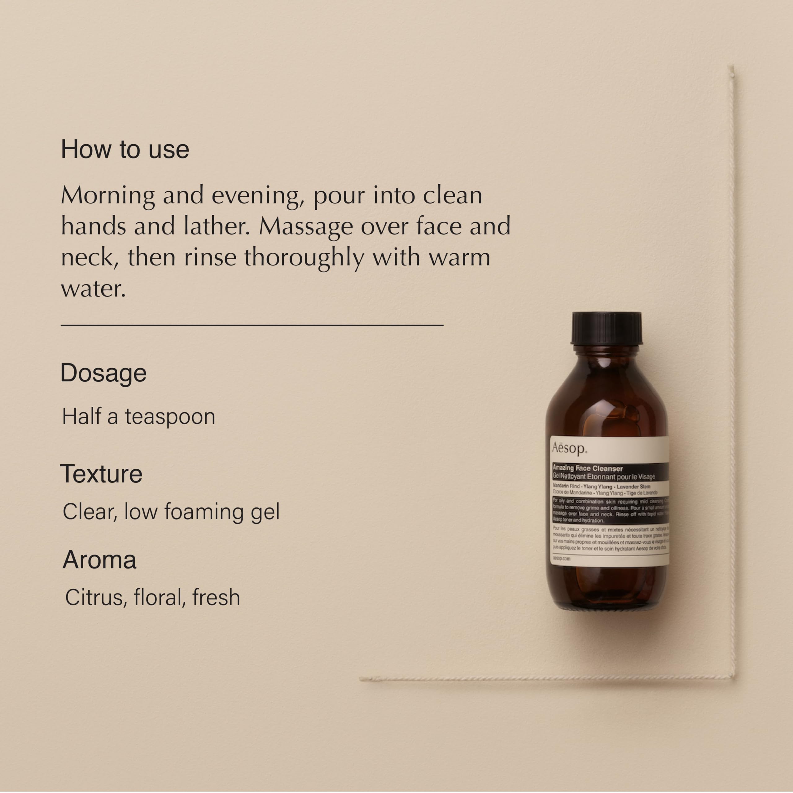 Aesop limpiador increible, textura espuma suave al aplicar en rostro