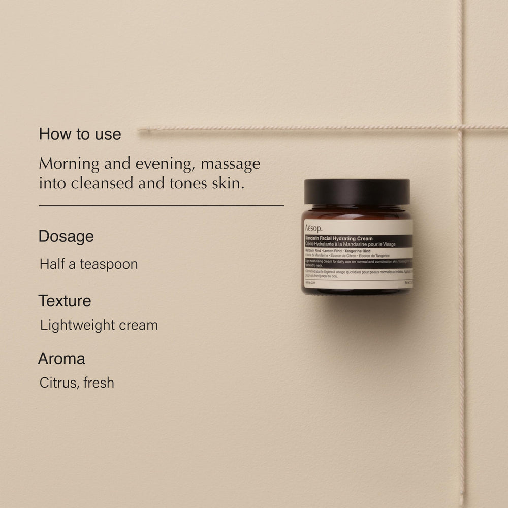 Aesop Mandarin hidratante para el rostro: textura ligera al aplicar.