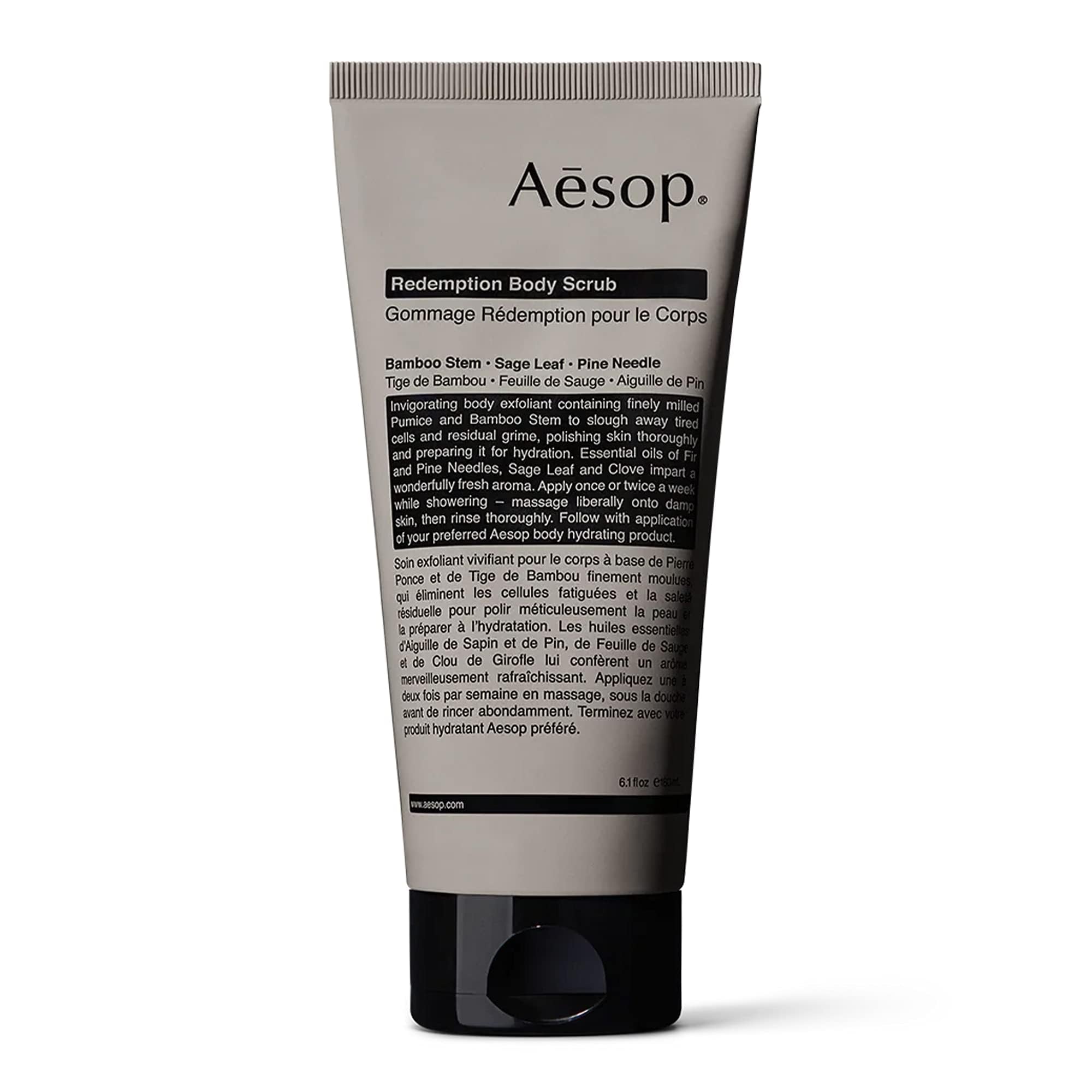 Aesop Redemption exfoliante corporal con piedra pómez molida para exfoliar.