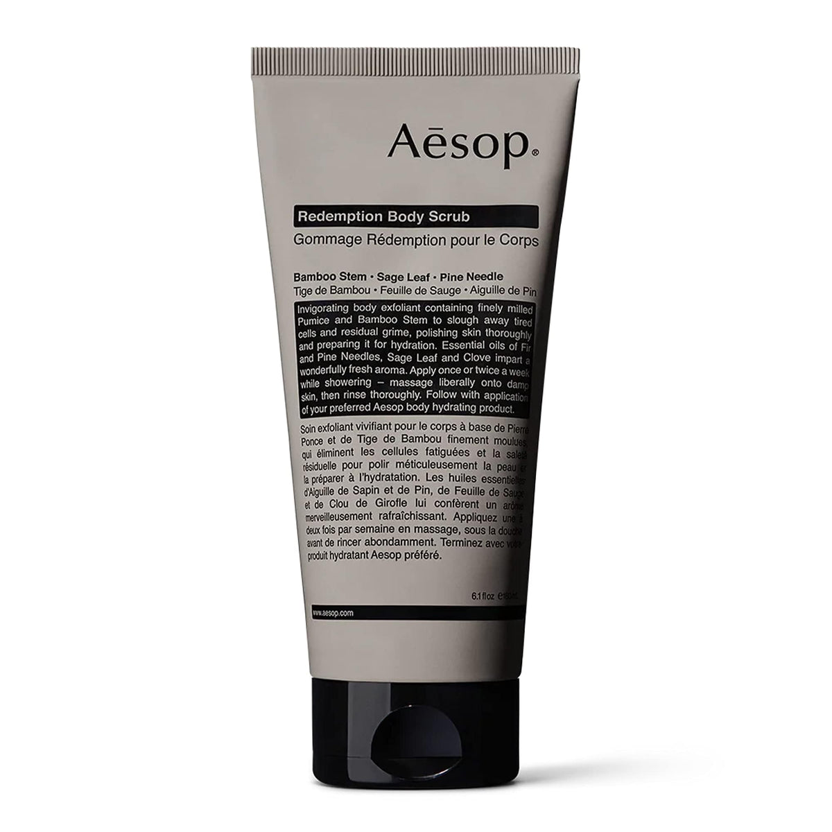 Aesop Redemption exfoliante corporal con piedra pómez molida para exfoliar.