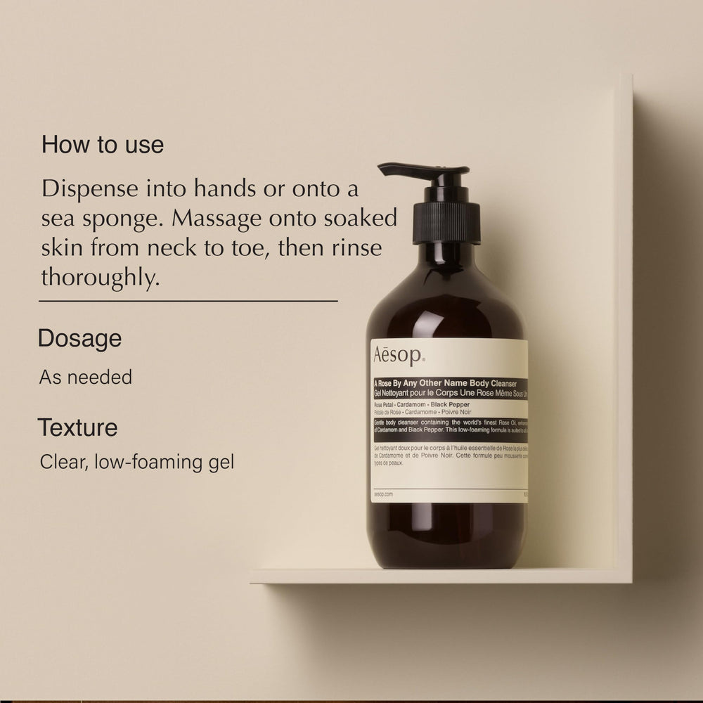 Aesop textura gel aromático con aroma floral cálido para limpieza delicada.