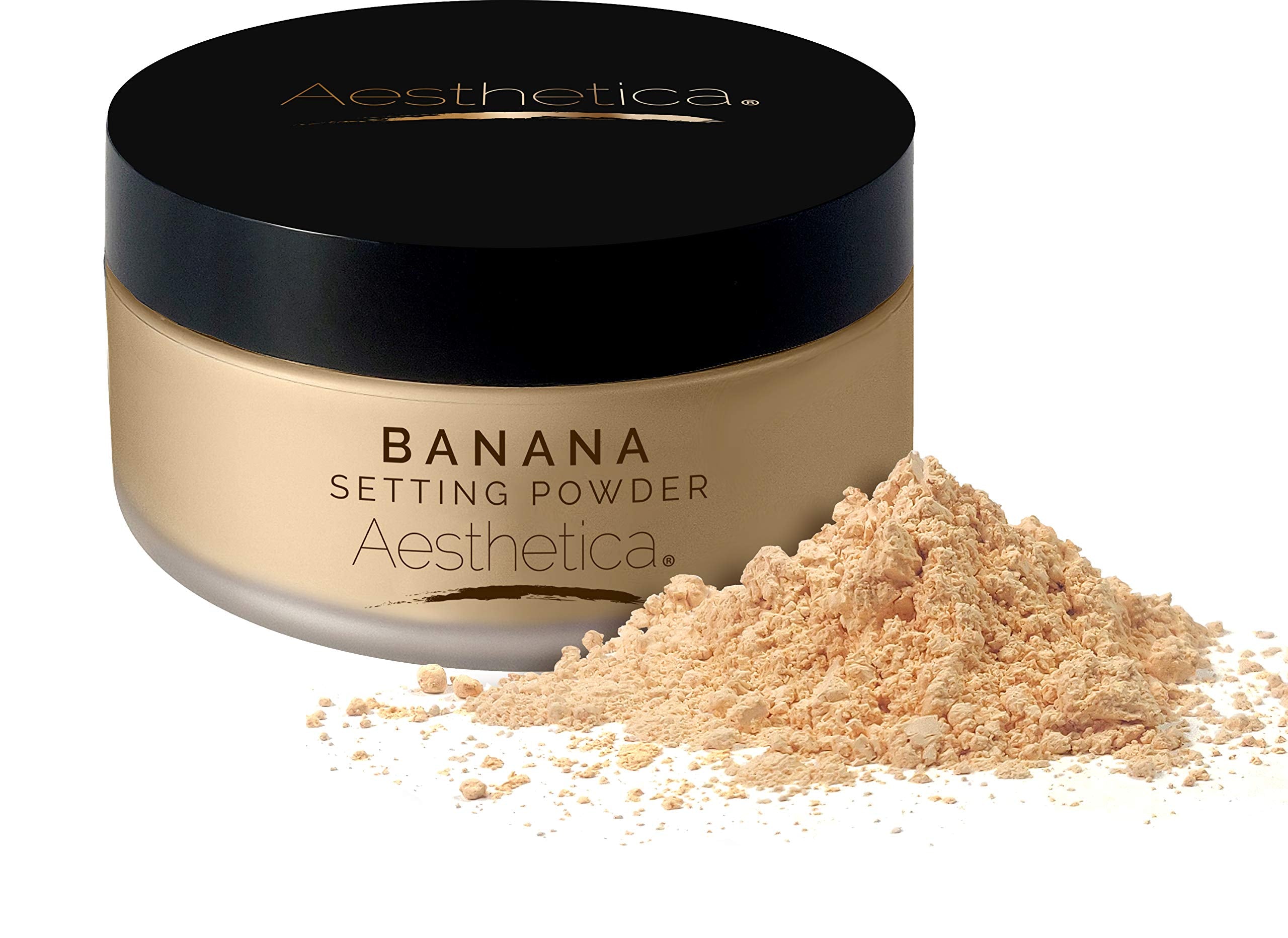 Polvo fijador suelto de Aesthetica Banana, textura mate para acabado duradero.