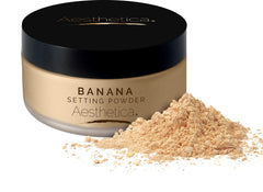 Polvo fijador suelto de Aesthetica Banana, textura mate para acabado duradero.