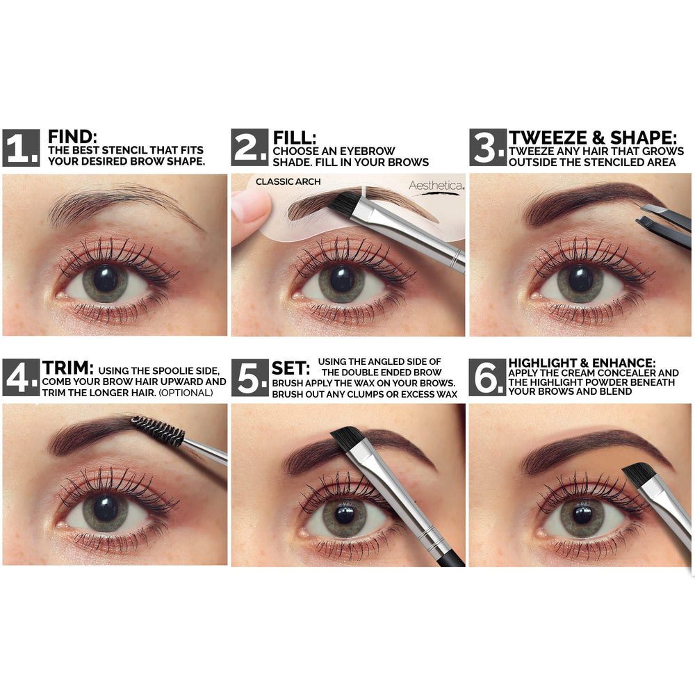 Aesthetica dúo cepillo doble extremo para cejas ofrece un acabado pulido.