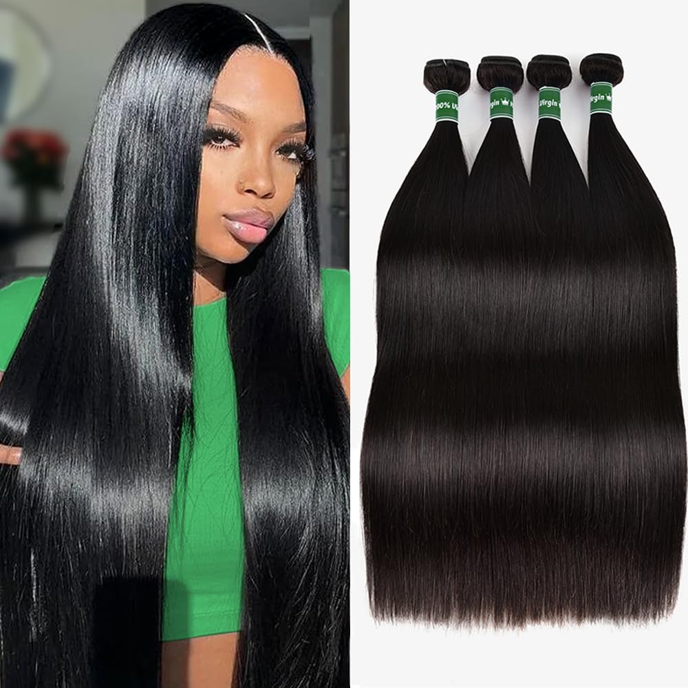 Afeier mechas rectas de cabello humano, 20-26 pulgadas, aspecto natural.