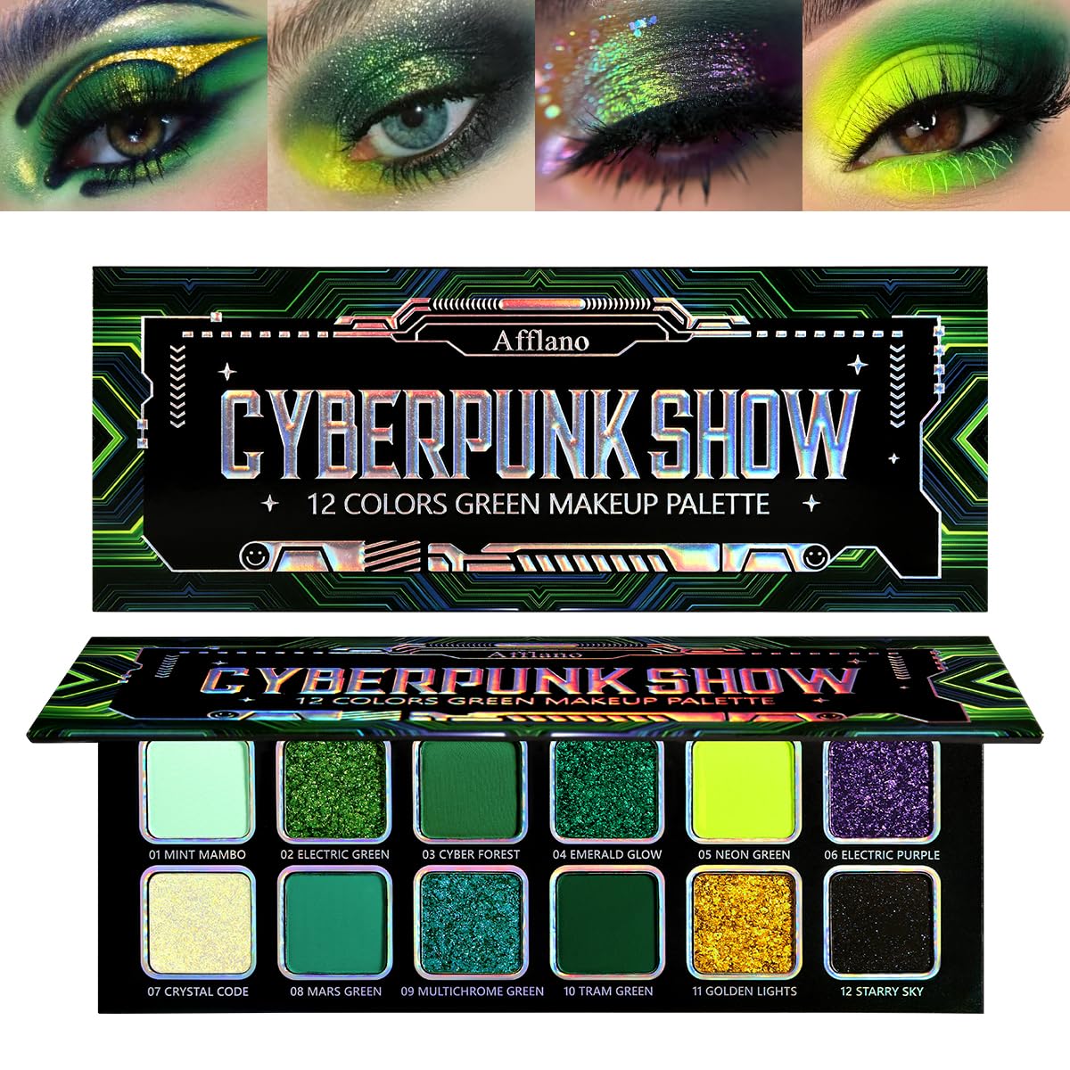 Afflano Paleta multichrome verde: sombras intensas para look diario vibrante