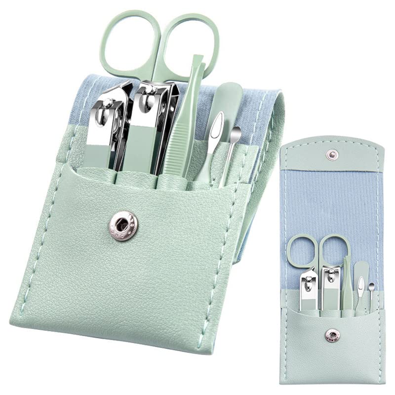 Conjunto Aflict de manicura 7 piezas en estuche verde para viaje
