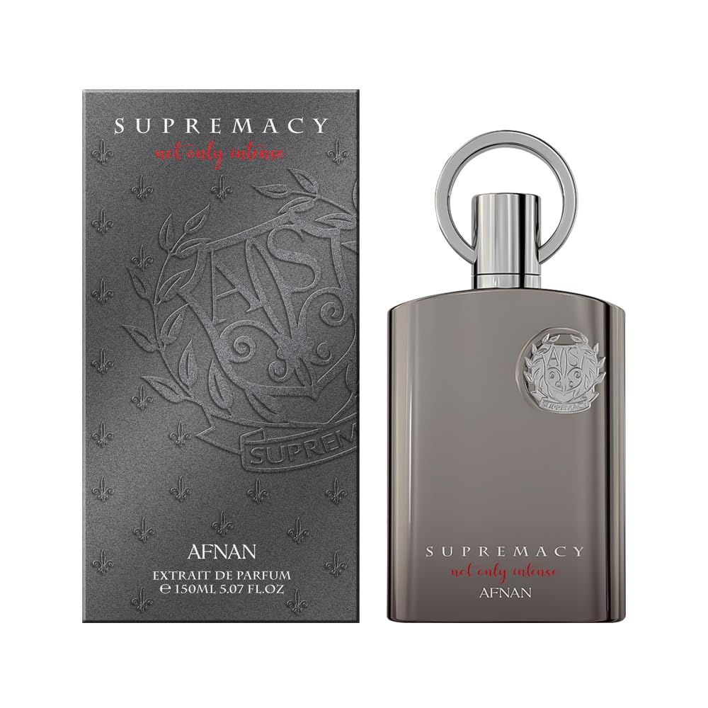 Afnan Supremacía No Solo Intenso, notas de salida bergamota y manzana para inicio fresco.