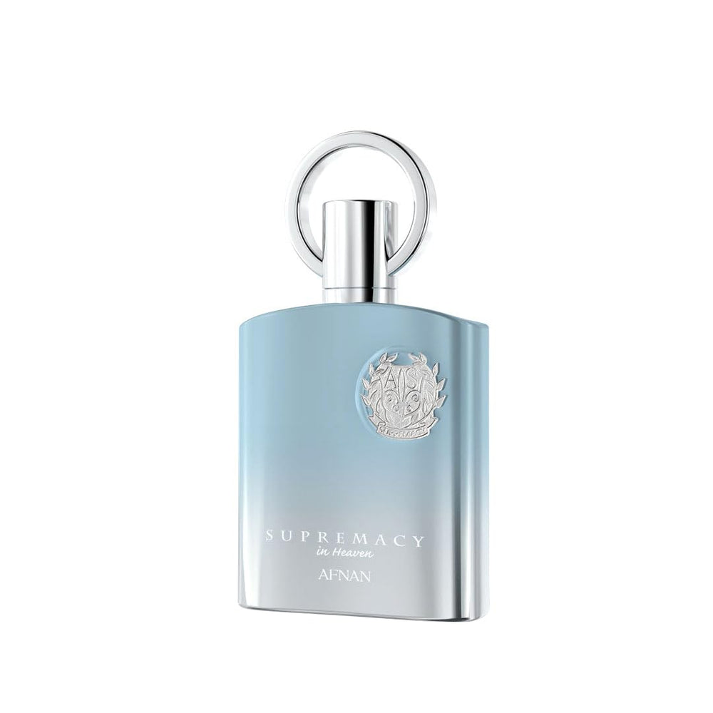 Afnan Supremacy In Heaven packaging close-up, elegant design signals luxury.