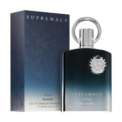 Afnan Supremacy Incense, empaque trasero, detalle premium para colección.