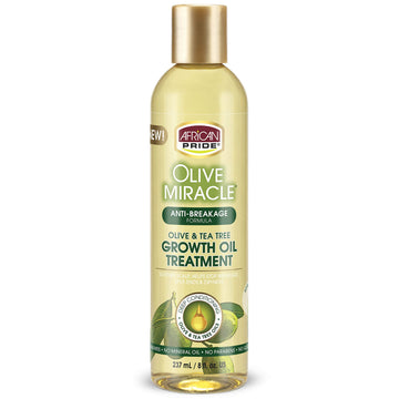 African Pride Aceite Milagro Oliva, aplicación en mano para nutrir y suavizar el cabello.