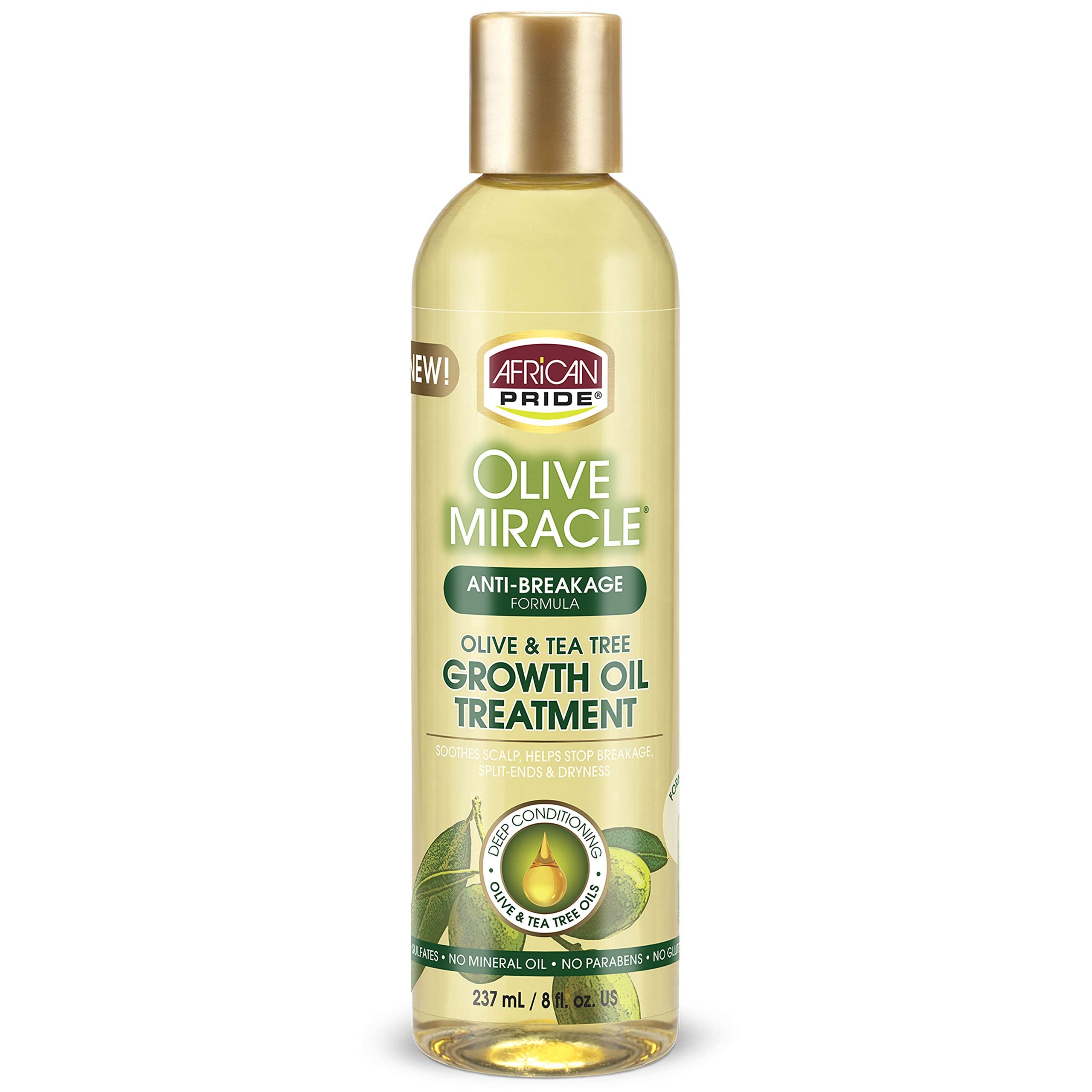 African Pride Aceite Milagro Oliva, botella para fortalecer el cabello y reducir la rotura.