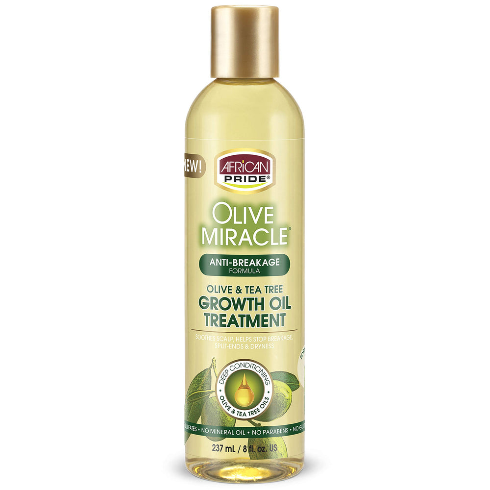 African Pride Aceite Milagro Oliva, botella para fortalecer el cabello y reducir la rotura.