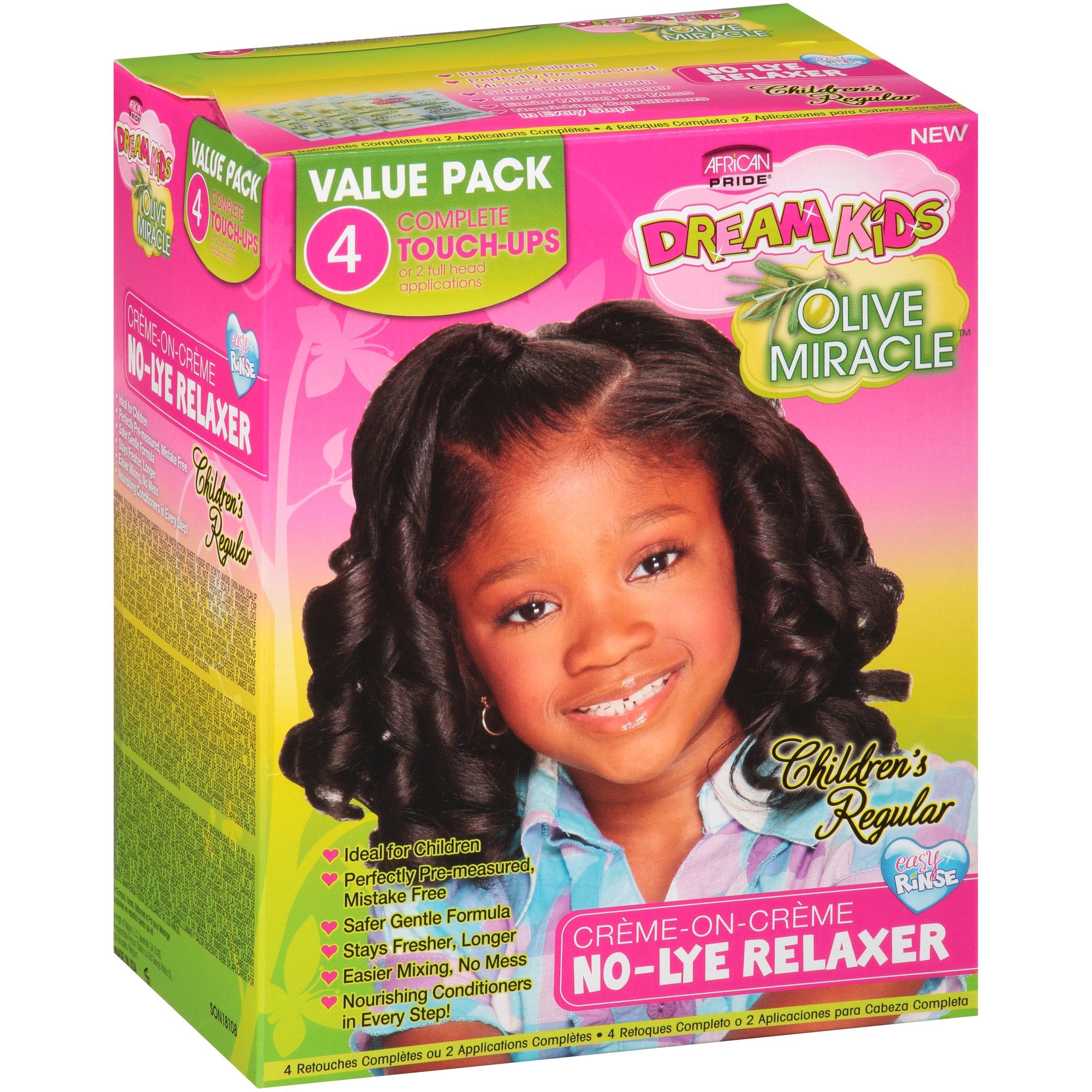 African Pride Dream Kids Olive Miracle: caja del relajante infantil, protege y suaviza el cabello.