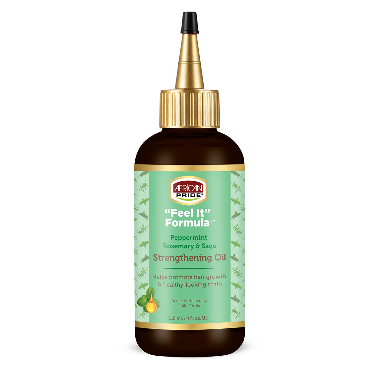 African Pride Feel It Formula, botella de aceite para fortalecer el cabello y nutrir desde la raíz