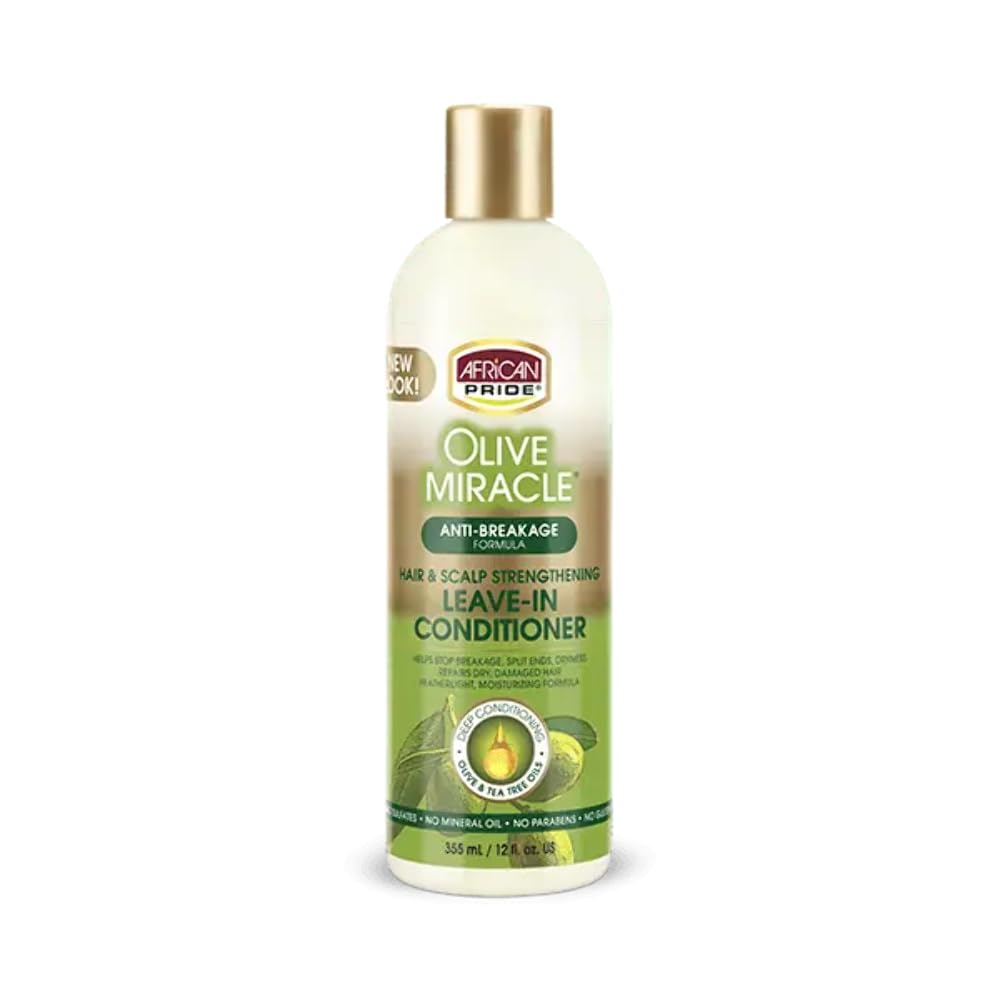 Acondicionador sin enjuague African Pride Milagro de Oliva, botella, brillo suave para uso diario